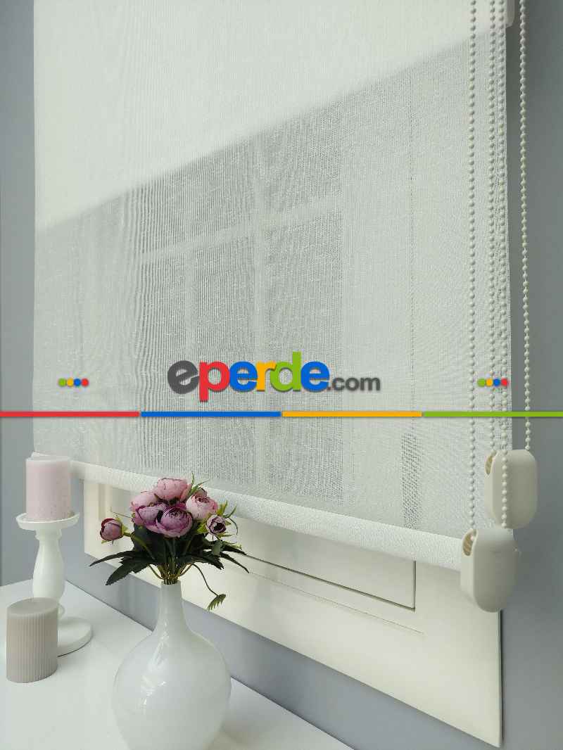 Çiftli Sistem Naturel Keten Tül Stor- Ekru