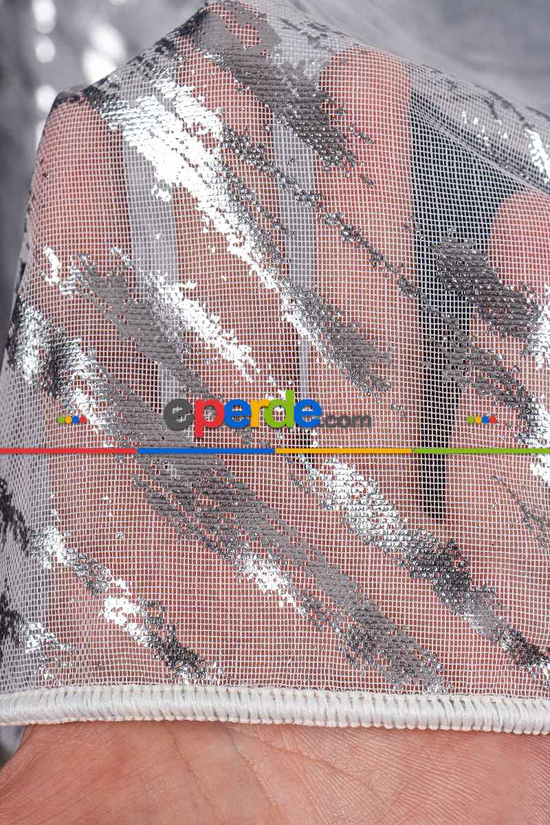 Yatak Odası - Larissa Dijital Baskılı Tül Perde Ekru-gümüş