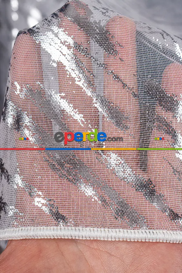 Yatak Odası - Larissa Dijital Baskılı Tül Perde Ekru-gümüş