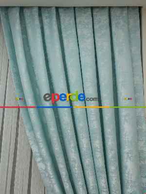 Açık Mavi Renk Jakar Desenli Fon Perde- Mavi Açık-mavi Doymamış