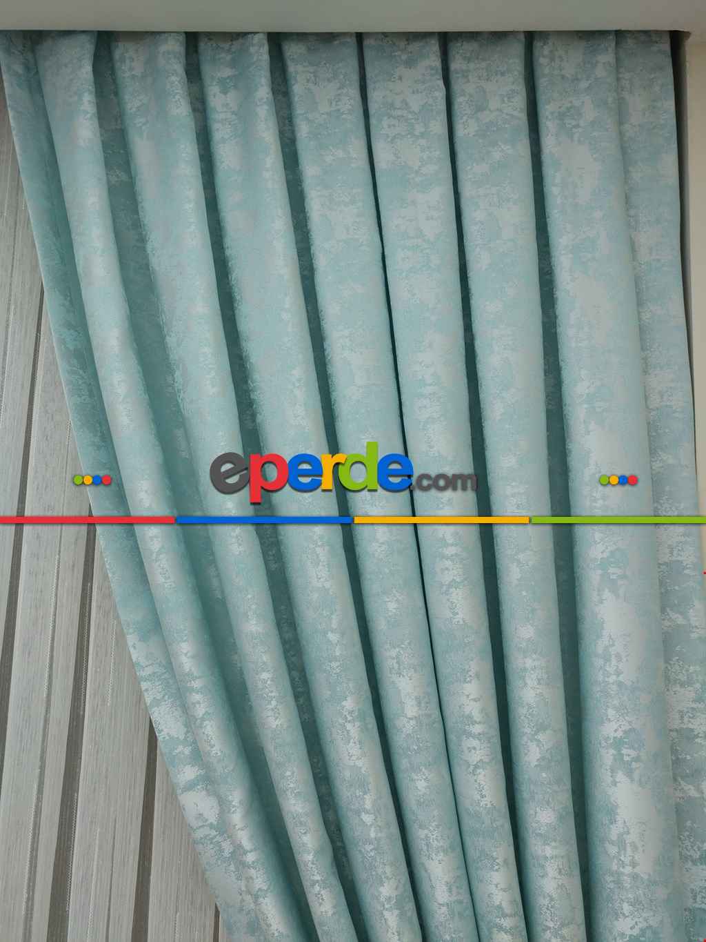 Açık Mavi Renk Jakar Desenli Fon Perde- Mavi Açık-mavi Doymamış