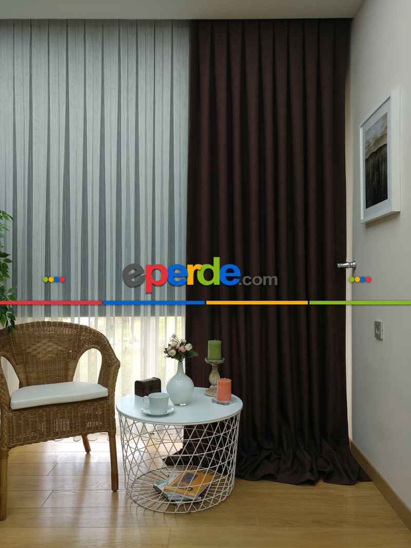 Keten Koyu Kahve Renk Düz Fon Perde- Kahve Koyu