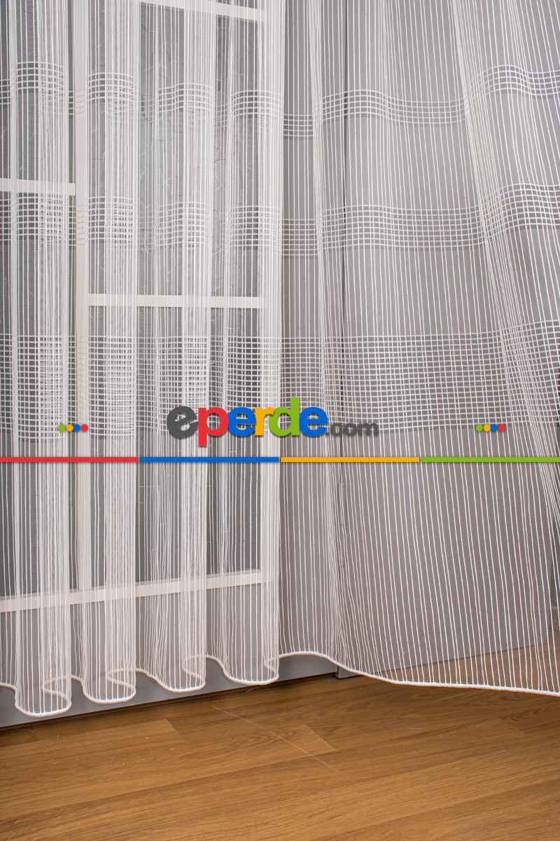 Mutfak Tül Perde - Pileli Düz Mutfak Perdesi- Ekru