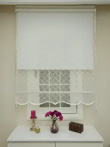 Jakar Örme Tül- Ekru Çiftli Sistem Dantel Desenli Perde- Ekru