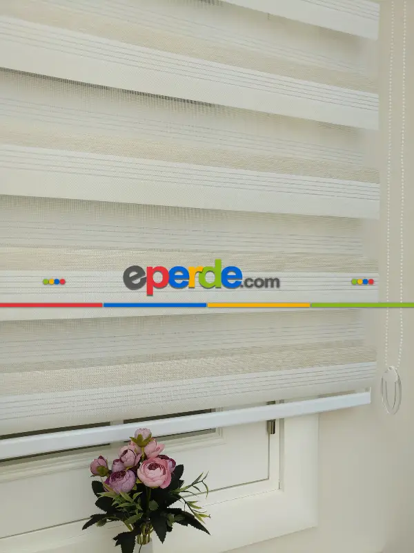 Ekru - Koyu Krem Zebra Perde Zarif Bambu 2021- Krem Koyu-ekru