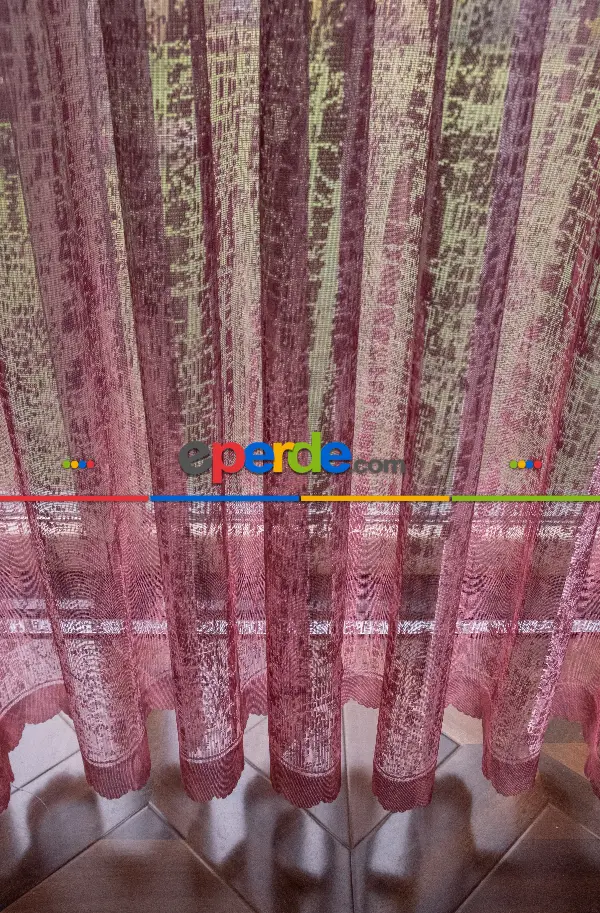 Modern Pembe Ve Kahverengi Desenli Degrade Geçişli Örme Tül Perde Yüksek Kalite