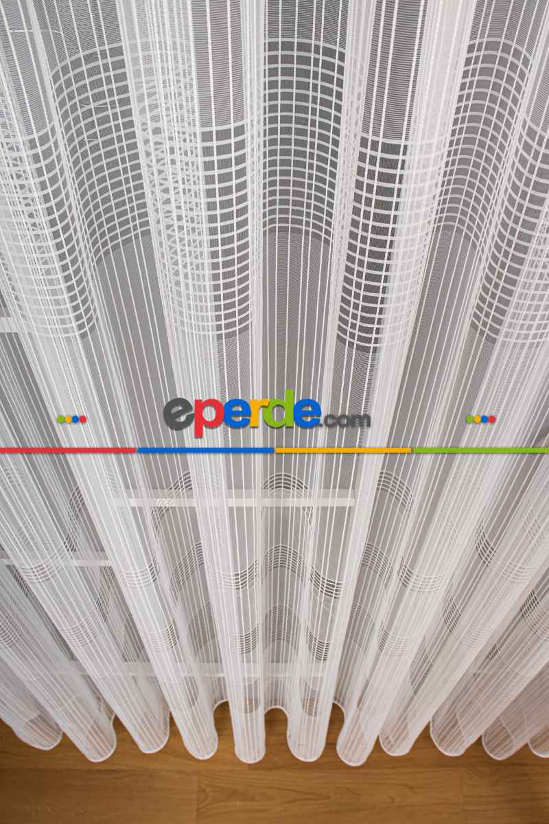 Mutfak - Zincir Çizgili Tül Perde - Ekru