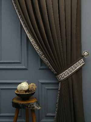 Saon Perdesi - Modern Bordürlü Salon Fon Perdesi İkon 2021 Elıte- Krem Açık