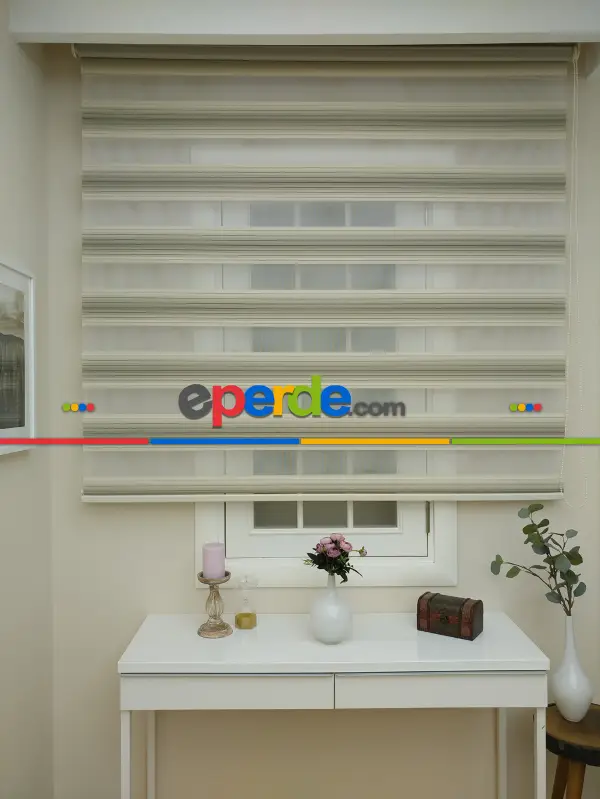 Yatak Odası - Zebra Perde - Degrade Renk Geçişli Pileli Zebra Perde- Bej-açık Vizon