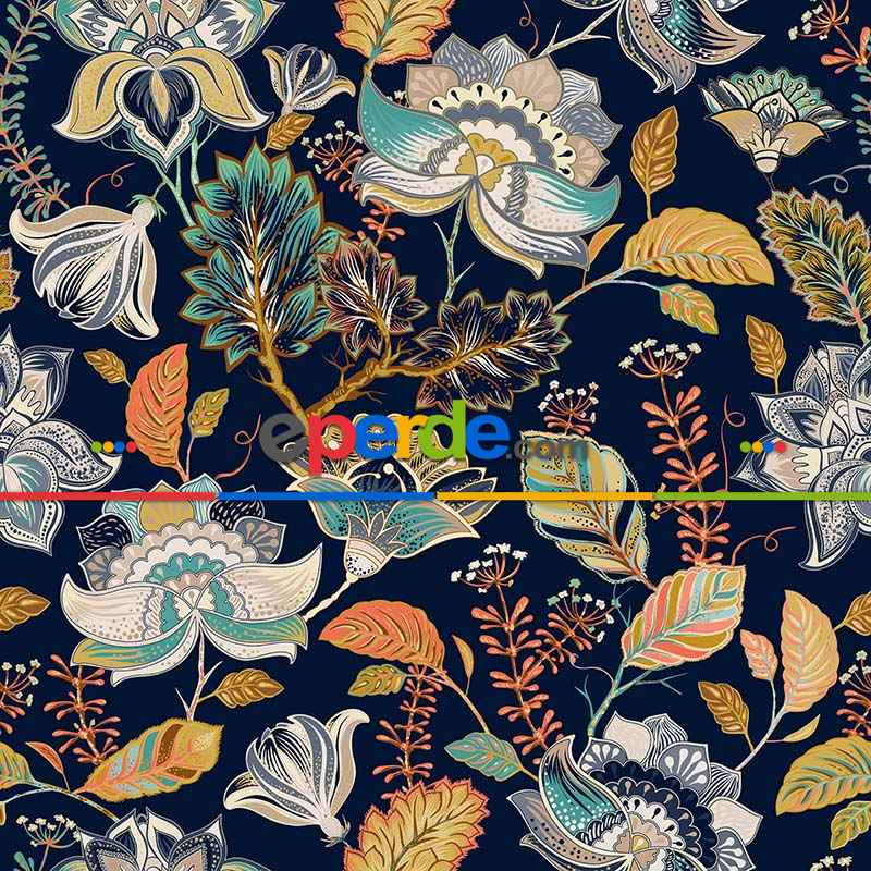 Etnik Desenli Fon Perde Evm442 _e - Kumaşı Kalındır Duck Bezi Değildir.- Lacivert-Yeşil-Sarı-Mor-Çok Renkli