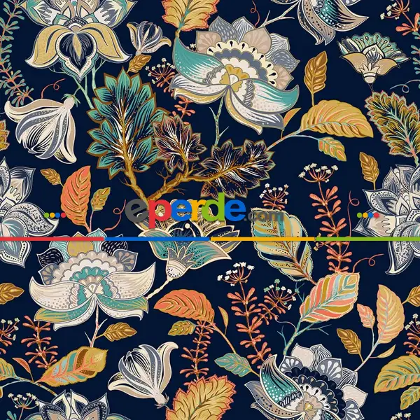 Etnik Desenli Fon Perde Evm442 _e - Kumaşı Kalındır Duck Bezi Değildir.- Lacivert-Yeşil-Sarı-Mor-Çok Renkli