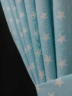 Açık Mavi-beyaz Yıldız Desenli Fon Perde ( Leke Tutmaz )- Mavi Açık