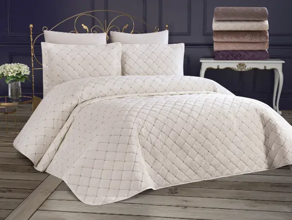 Avantgart Krem Kadife Tek Kişilik Yatak Örtüsü- Krem