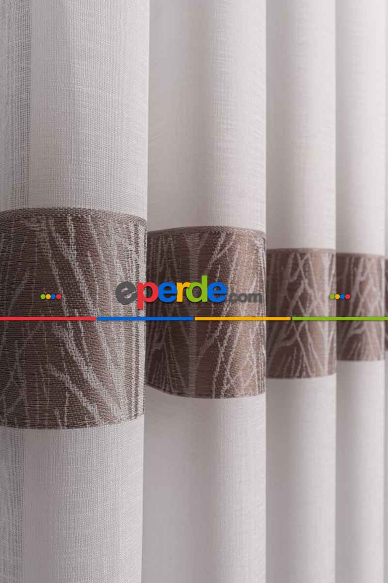 Salon Tül Modelleri - Keten Etek Dokuma Ekru-gri Tül Perde