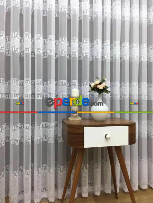 Ft Serisi Ara Bantlıversace Desen Tasarım Yeni Tül Perde- Ekru