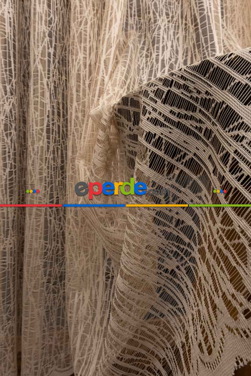 Vizon Bej Renk Kahverengi Camkırığı Tül