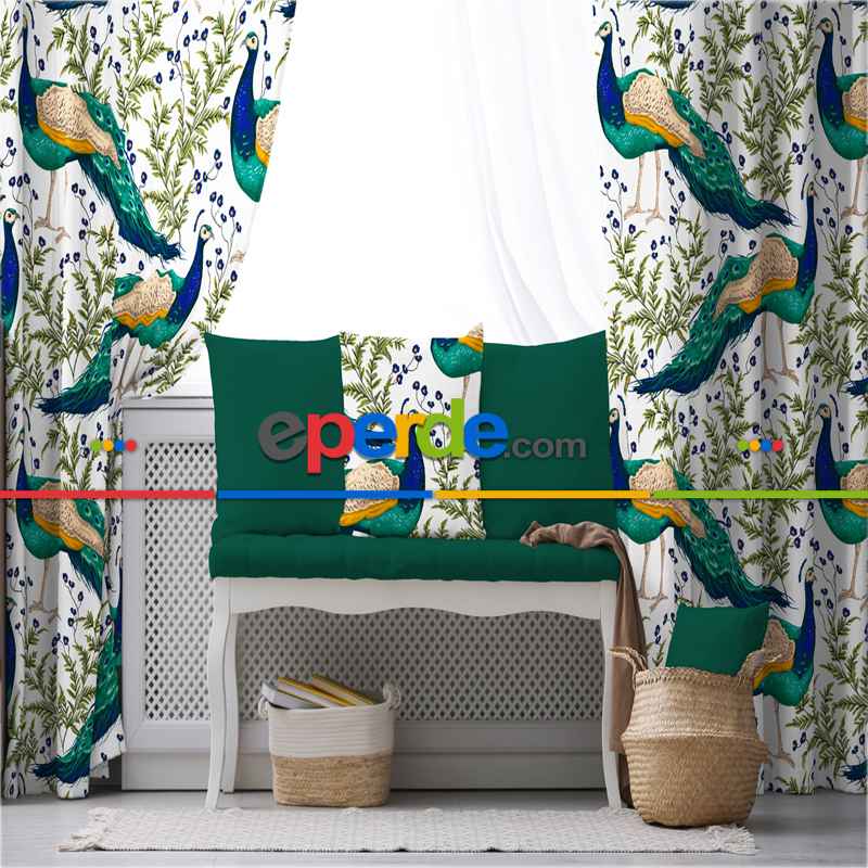 Kuşlu Fon Perde Evim 222 Kumaşı Kalındır Duck Bezi Değildir