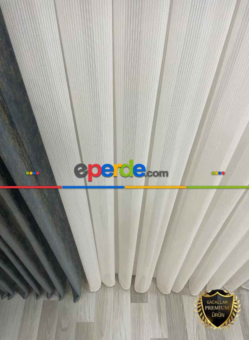 Simli Safir Ağır Gramajlı Dökümlü 1/3 Sık Pileli Ütü İstemeyen Tül Perde