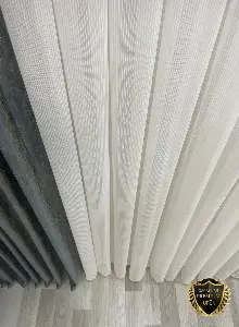 Oturma Odası - Simli Safir Ağır Gramajlı Dökümlü 1/3 Sık Pileli Ütü İstemeyen Tül Perde