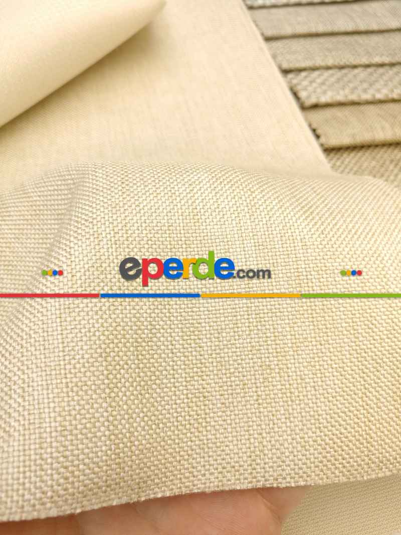 Salon Fon Perde - Hasır Keten Düz Sade Fon Perde Dökümlü- Krem