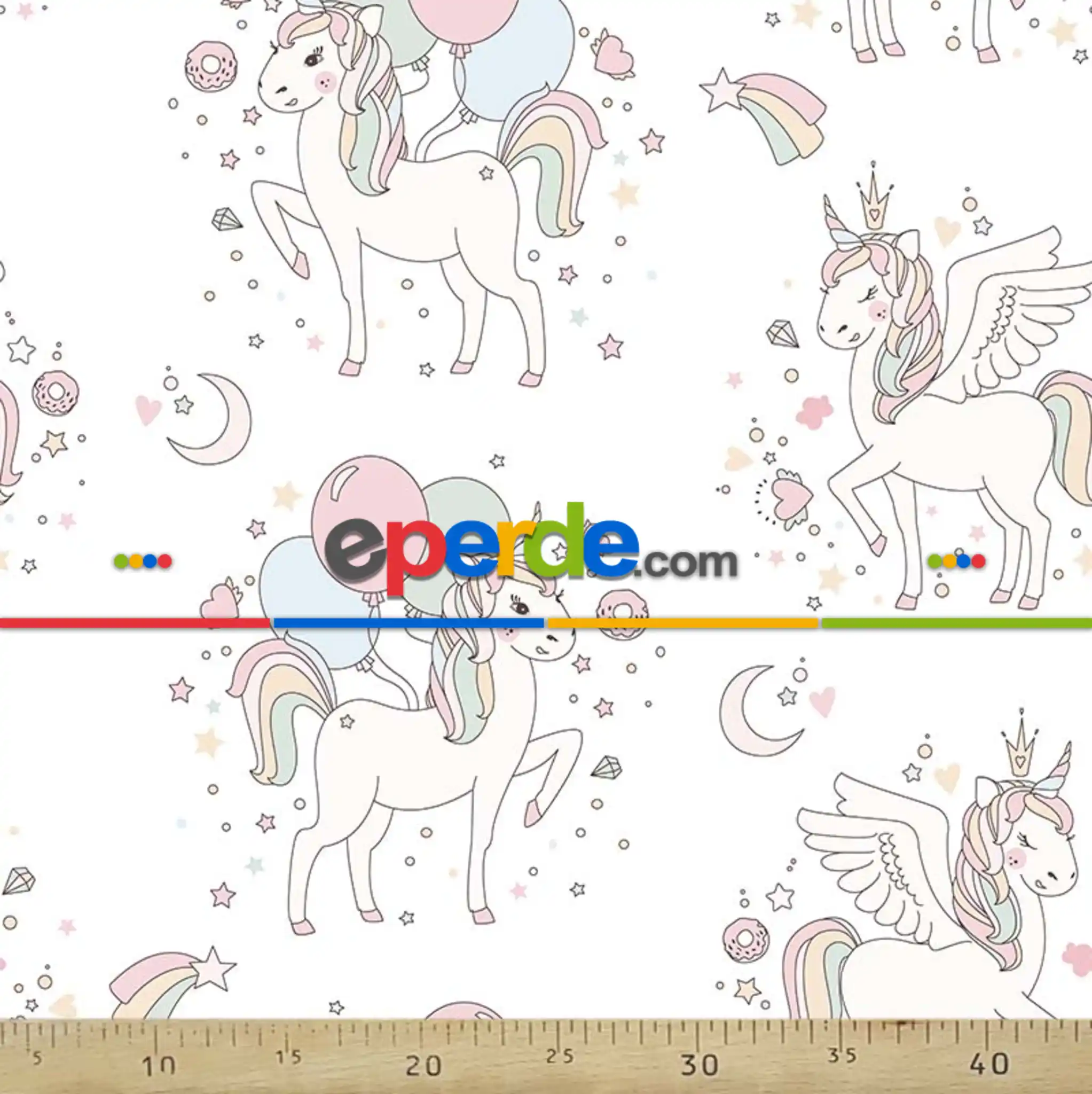 Bebek Odası Fon - Unicorn Desenli Fon Perde Evm575 Kumaşı Kalındır Duck Bezi Değildir- Mavi