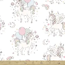 Bebek Odası Fon - Unicorn Desenli Fon Perde Evm575 Kumaşı Kalındır Duck Bezi Değildir- Mavi