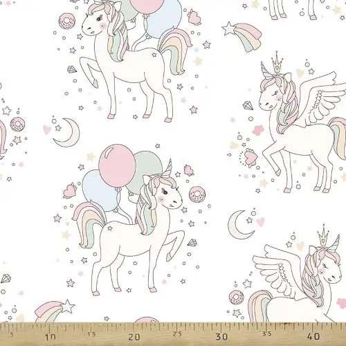 Unicorn Desenli Fon Perde Evm575 Kumaşı Kalındır Duck Bezi Değildir- Mavi-Beyaz-Pembe