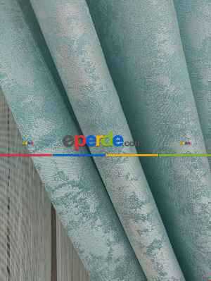 Açık Mavi Renk Jakar Desenli Fon Perde- Mavi Açık-mavi Doymamış