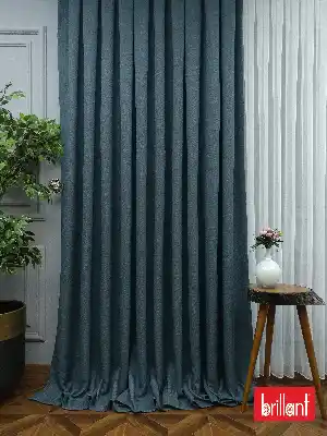 Brillant Keten Mavi Grimsi Renk Düz Fon Perde 180cm- Mavi Doymamış