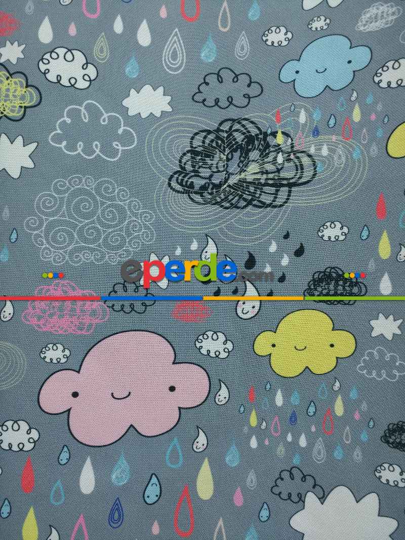 Bulut Ve Damla Desenli Fon Perde Evm680 Kumaşı Kalındır Duck Bezi Değildir- Siyah-Gri-Füme-Antrasit-Sarı