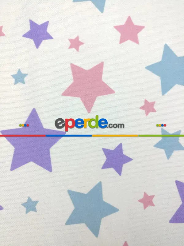 Soft Yıldızlar Kız & Erkek Bebek Odası Fon Perde ( Kalın Pamuklu Kumaş)- Mor-pembe Koyu-mavi Doymamış