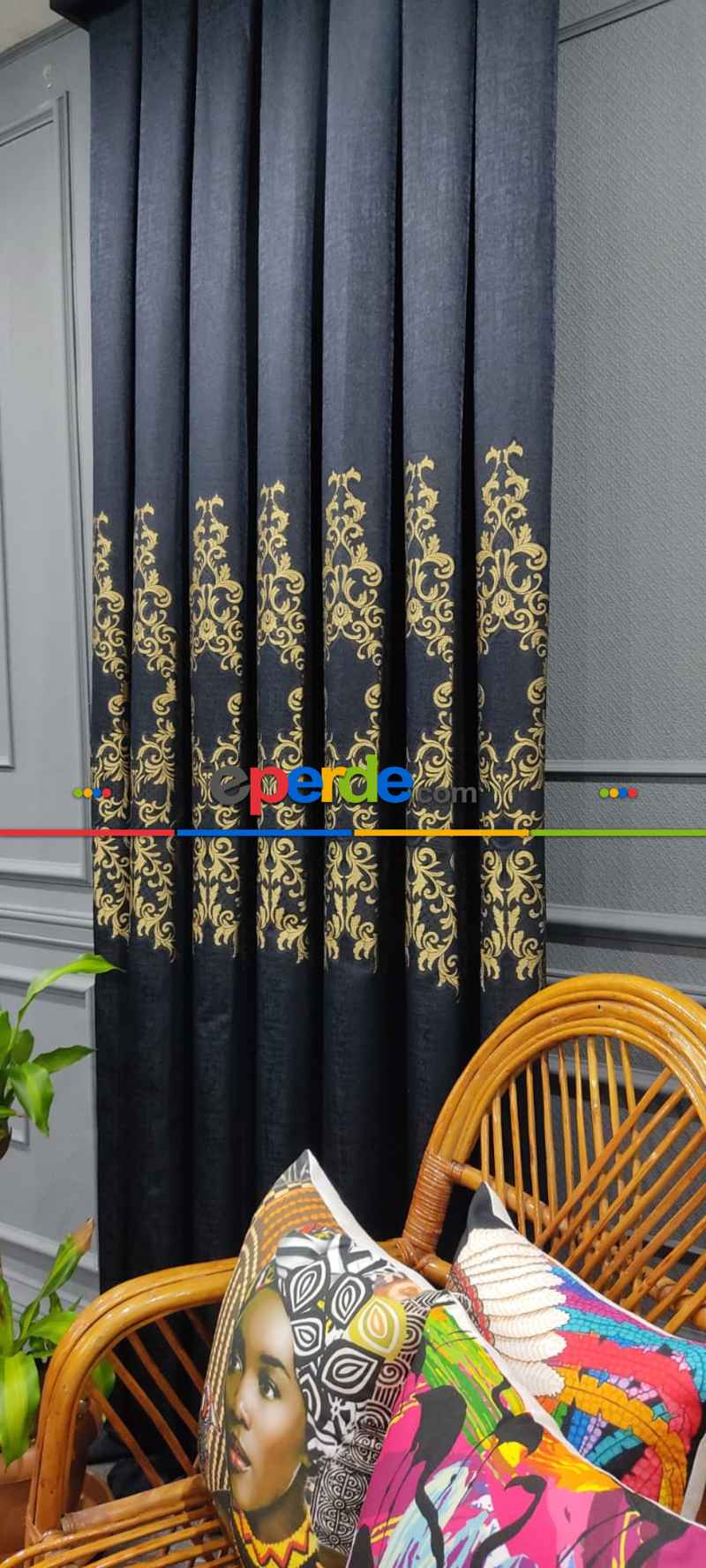 Salon Fon Perde - Lacivert Damask Desenli, Dokuma Fon Perde, Adet Fiyatıdır, İstediğiniz Boy Ölçüsünde Dikilir, Eni 50 İla 100cm Arası Seçenekler, Sık Piledir 50cm X 1cm 