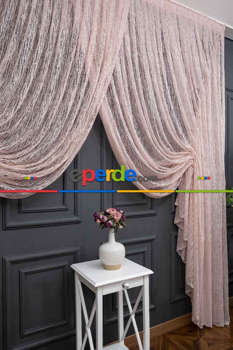 Pudra Pembe Kruvaze Model Tül Yanki Tül Camkırığı Tül