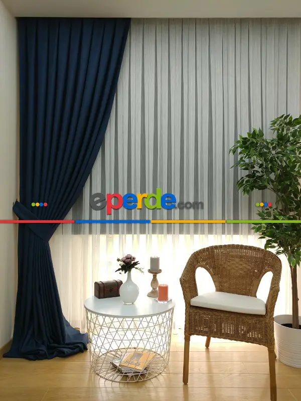 Yatak Odası - Koyu Petrol Mavi - Düz Keten Fon Perde (  Keten Fon Perde)- Mavi Koyu