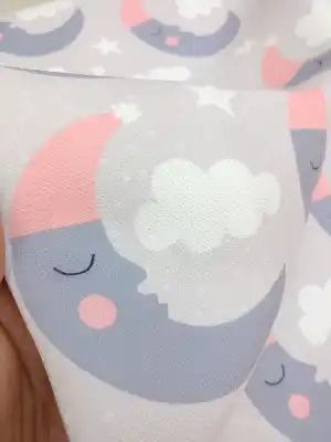 Bulut Desenli Bebek Odası Fon Perde Modelleri - Ay Dedeli- Füme-pembe-gri Açık