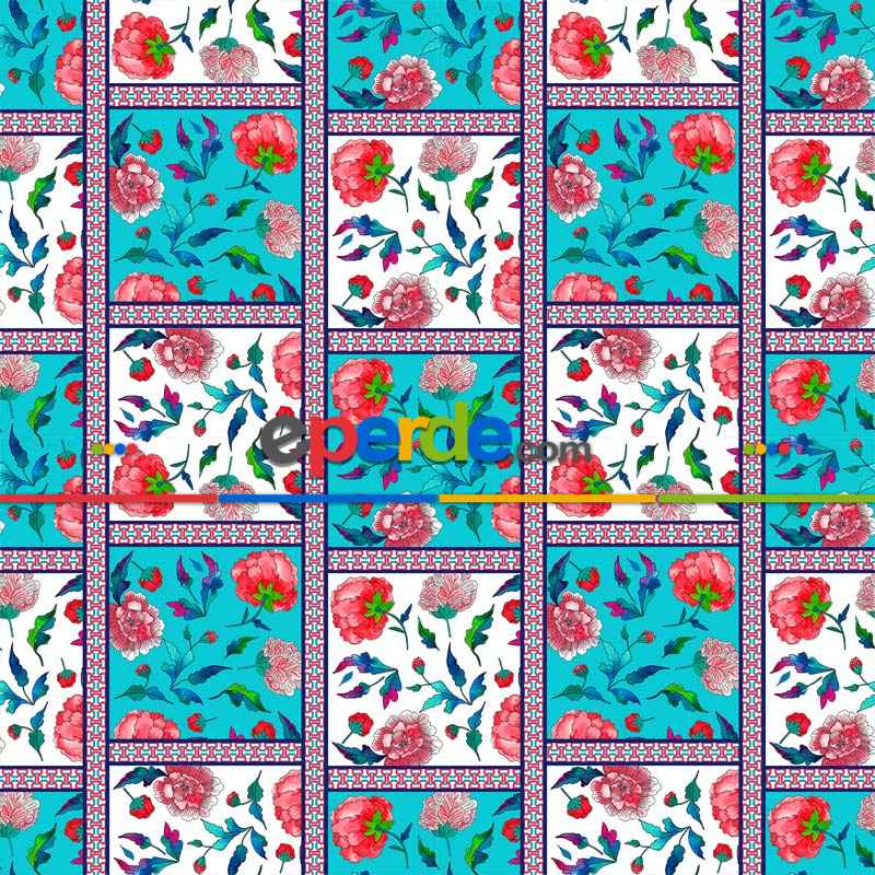 Pembe Çiçekli Patchwork Desenli Fon Perde Evm628 Kumaşı Kalındır Duck Bezi Değildir- Yeşil-Mavi-Beyaz-Pembe