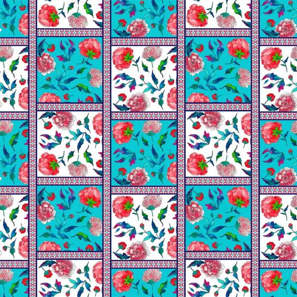 Pembe Çiçekli Patchwork Desenli Fon Perde Evm628 Kumaşı Kalındır Duck Bezi Değildir- Yeşil-Mavi-Beyaz-Pembe