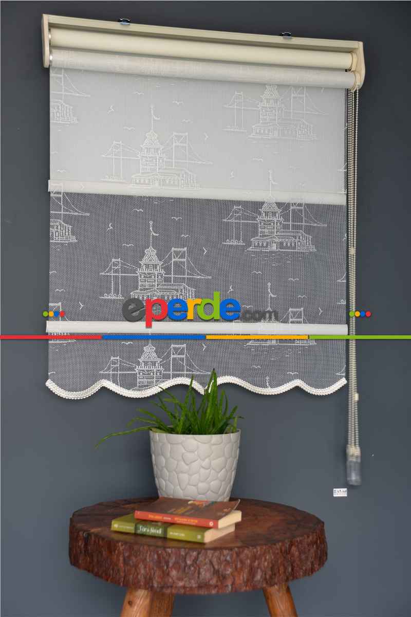 Halim Perdesan Dacuz-212 Beyaz Renk Etekli Veya Eteksiz Çift Mekanizmalı Tül Stor Perde