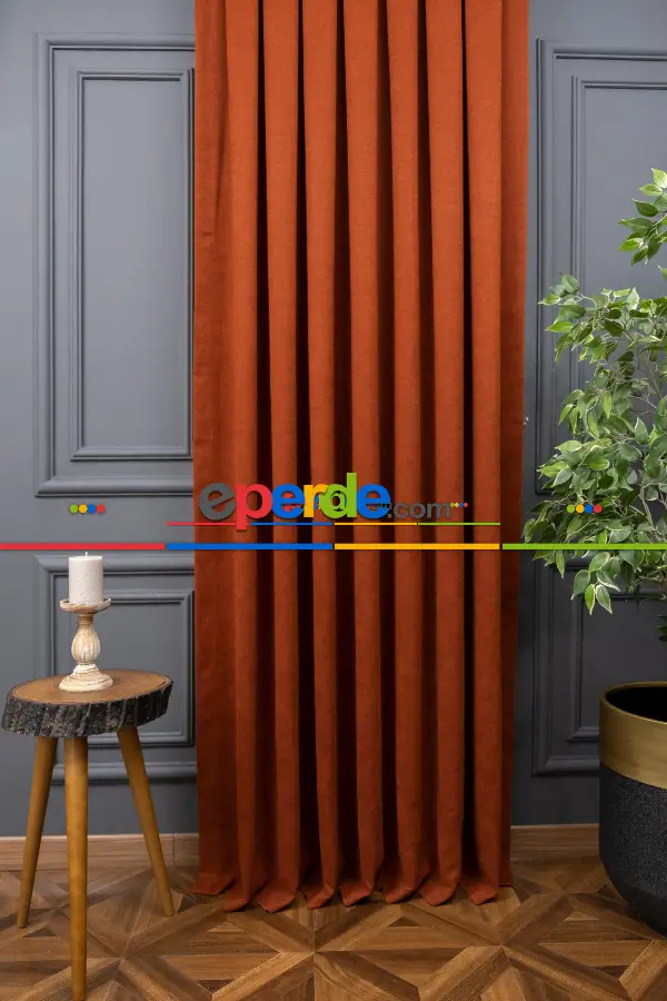 Düz Dökümlü Fon Perde - Kiremit Rengi (dikim Ücreti Fiyata Dahildir)