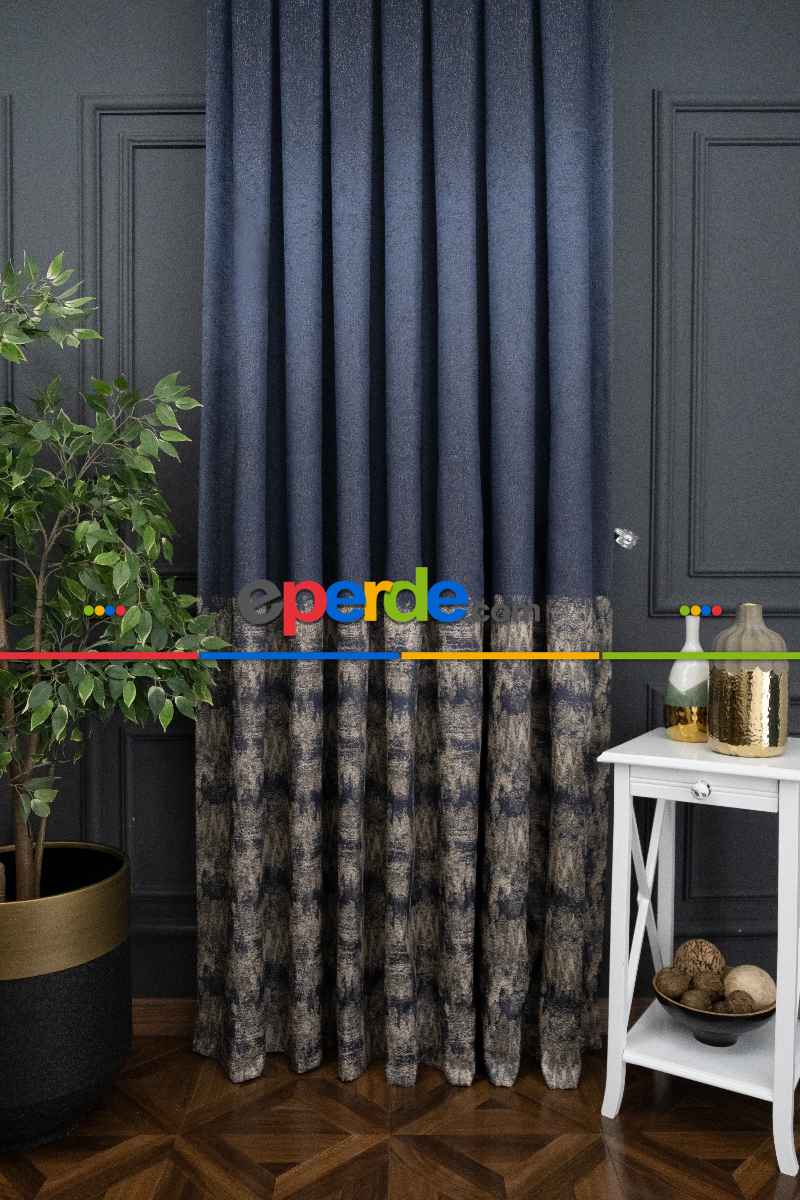 Lacivert Pano Fon Gramajlı Dökümlü Jakar Fon Perde (180)- Lacivert