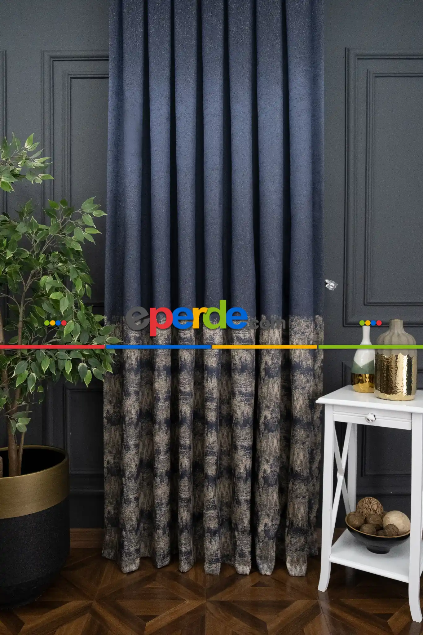 Lacivert Pano Fon Gramajlı Dökümlü Jakar Fon Perde (180)- Lacivert