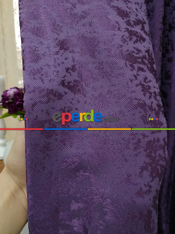 Yatak Odası - Acık Mor Duz Jakar Fon Perde - Mor