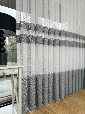 Bambu Gri Enine Bantlı Tül Perde - Premium Seri Kurşunlu Tül