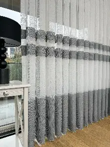 Bambu Gri Enine Bantlı Tül Perde - Premium Seri Kurşunlu Tül