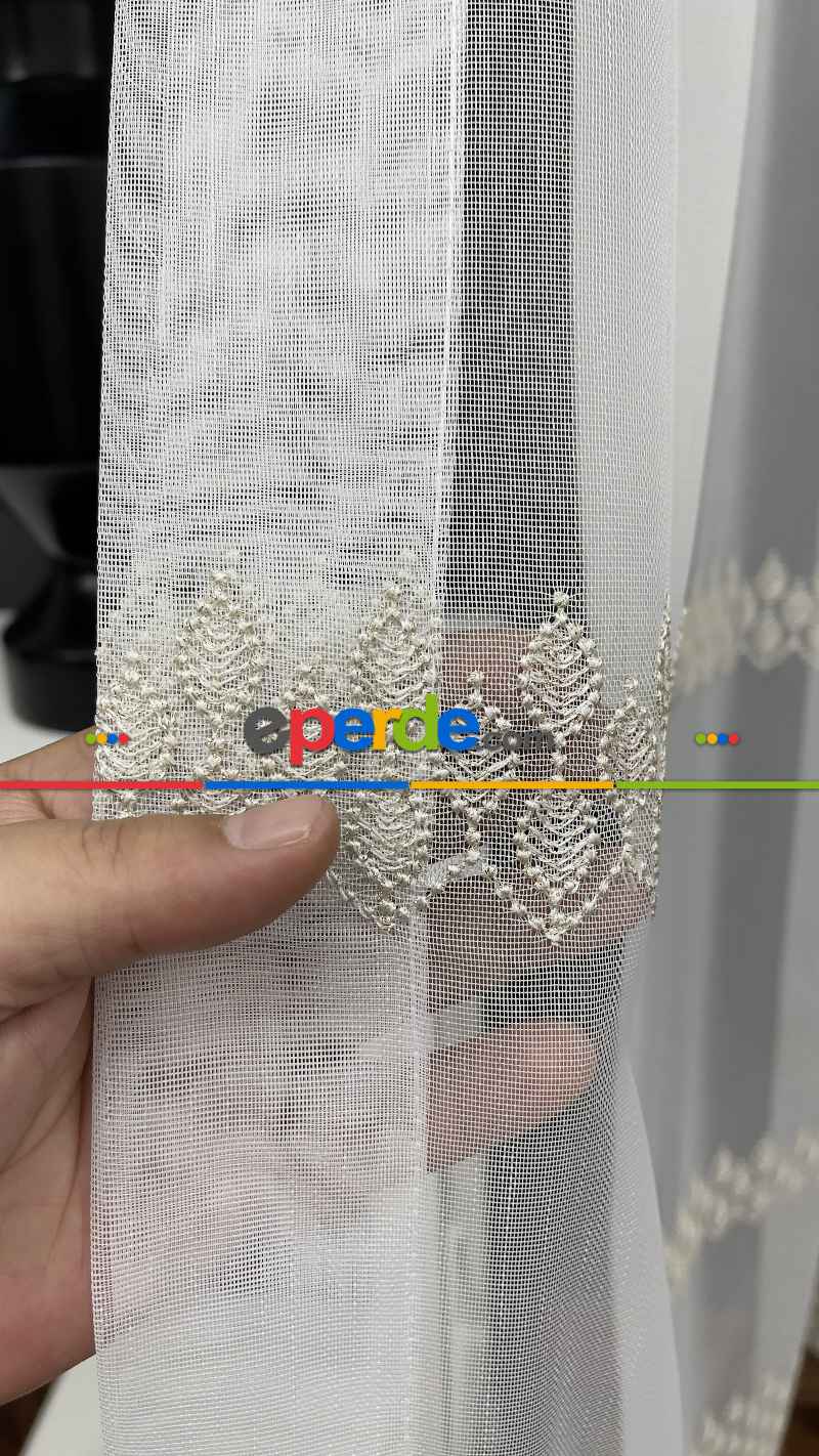 Yatak Odası - Premium Seri Trend Perde Modelleri 2023-kabartma Atlas İplikle Nakışlı İşleme Tül Perde 02