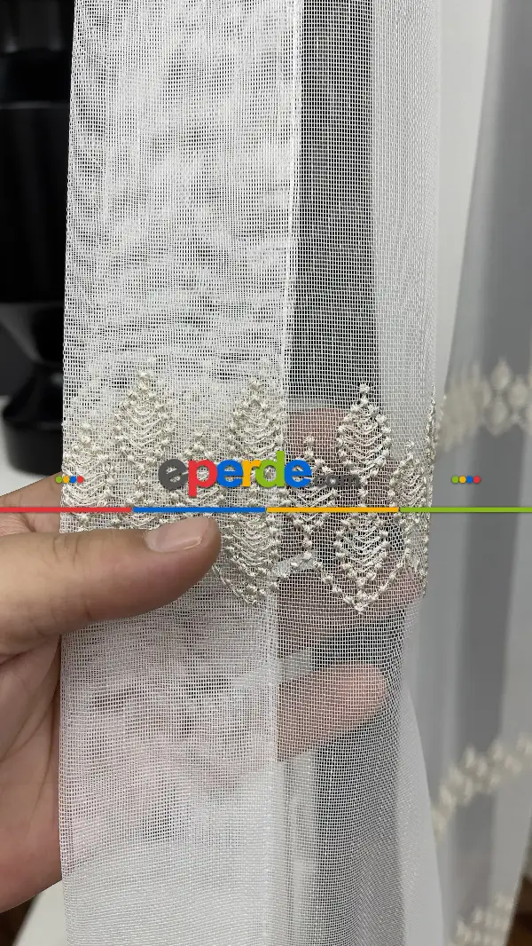 Oturma Odası - Premium Seri Trend Perde Modelleri 2023-kabartma Atlas İplikle Nakışlı İşleme Tül Perde 02