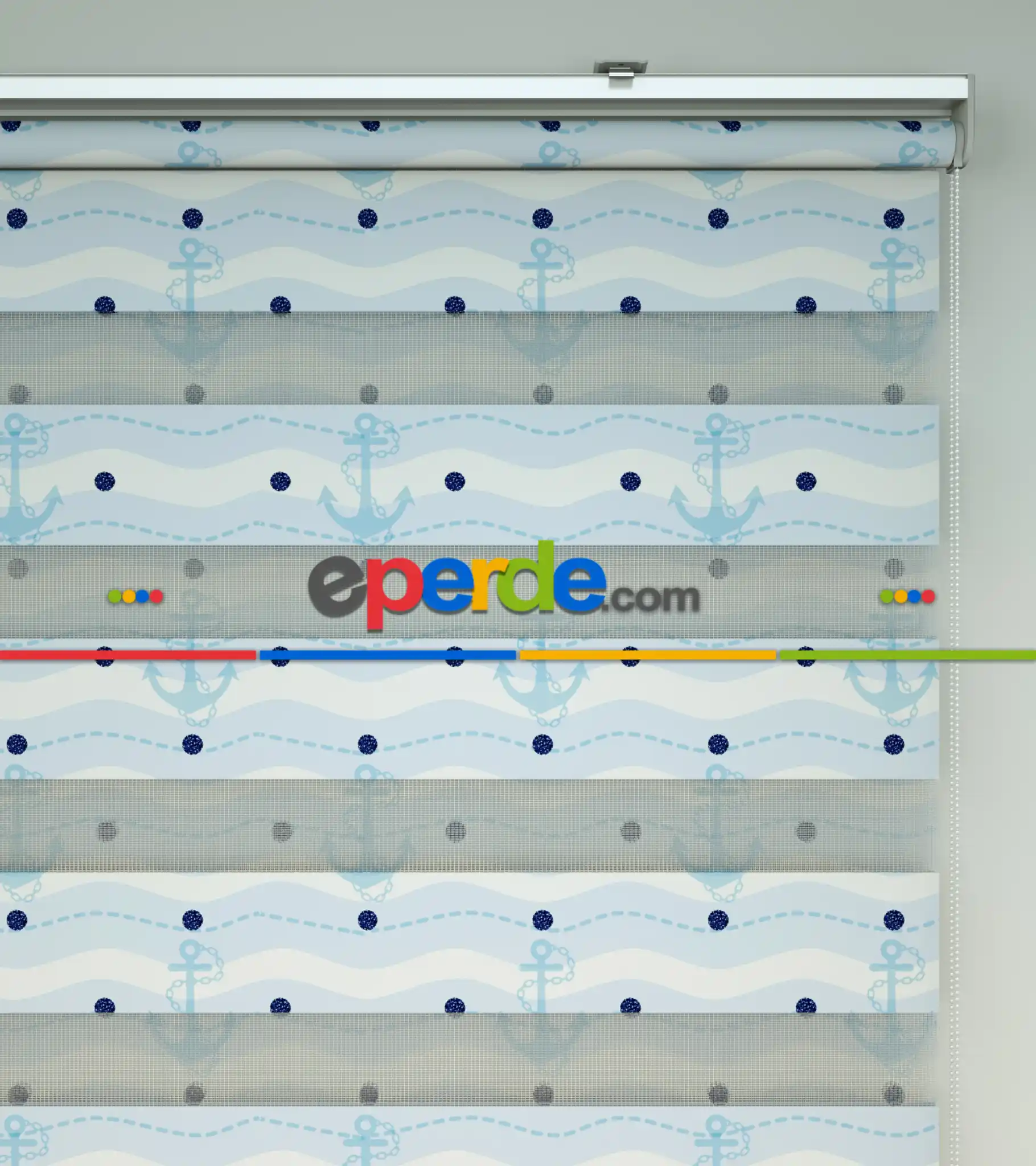 Bebek Odası Zebra Perde - Çapa Baskılı Zebra Perde- Lacivert-Mavi-Beyaz