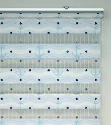 Bebek Odası Zebra Perde - Çapa Baskılı Zebra Perde- Lacivert-Mavi-Beyaz