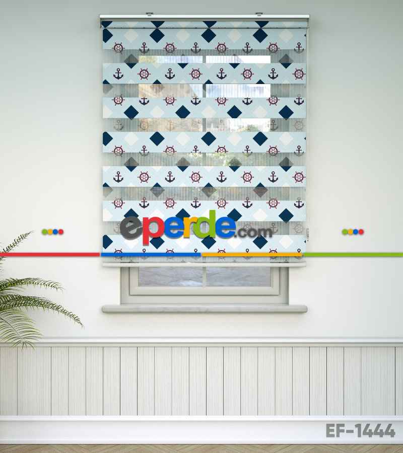 Bebek Odası Zebra Perde - Çapa Desen Baskılı Zebra Perde- Çok Renkli