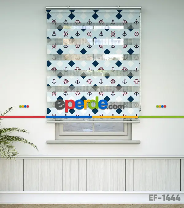 Bebek Odası Zebra Perde - Çapa Desen Baskılı Zebra Perde- Çok Renkli